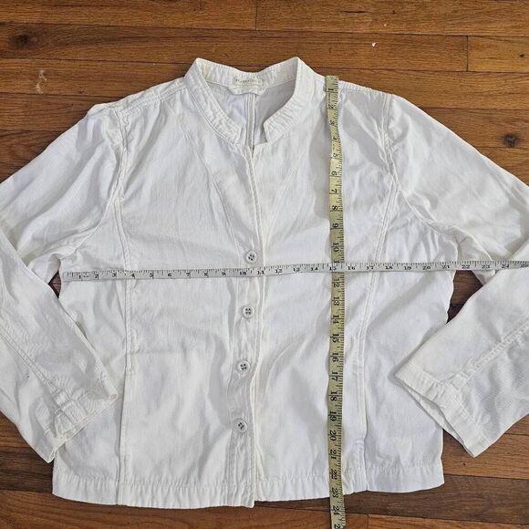 Eileen Fisher Jacket Womens Medium White Denim Button Front Pockets - Picture 2 of 7